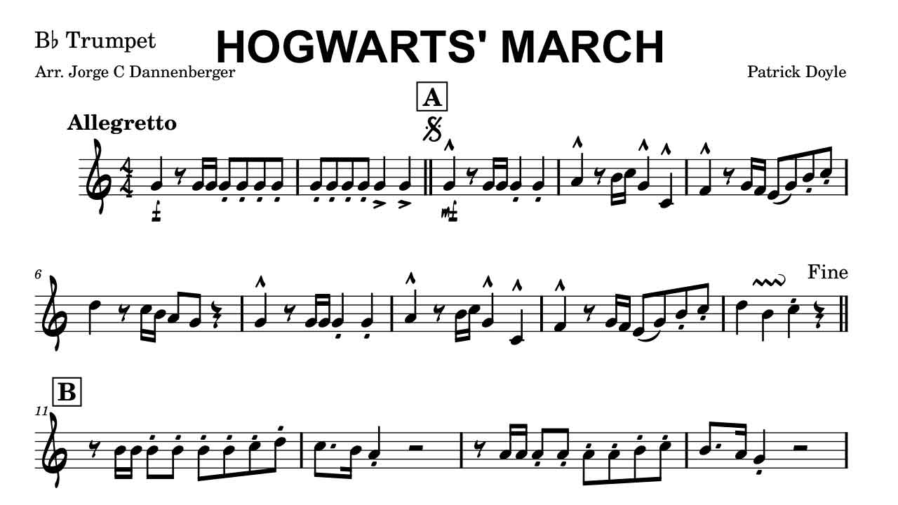 sheet, music, transcription, free download, cover, trumpet, trompeta, trumpet solo, trompeta sola, Hogwarts