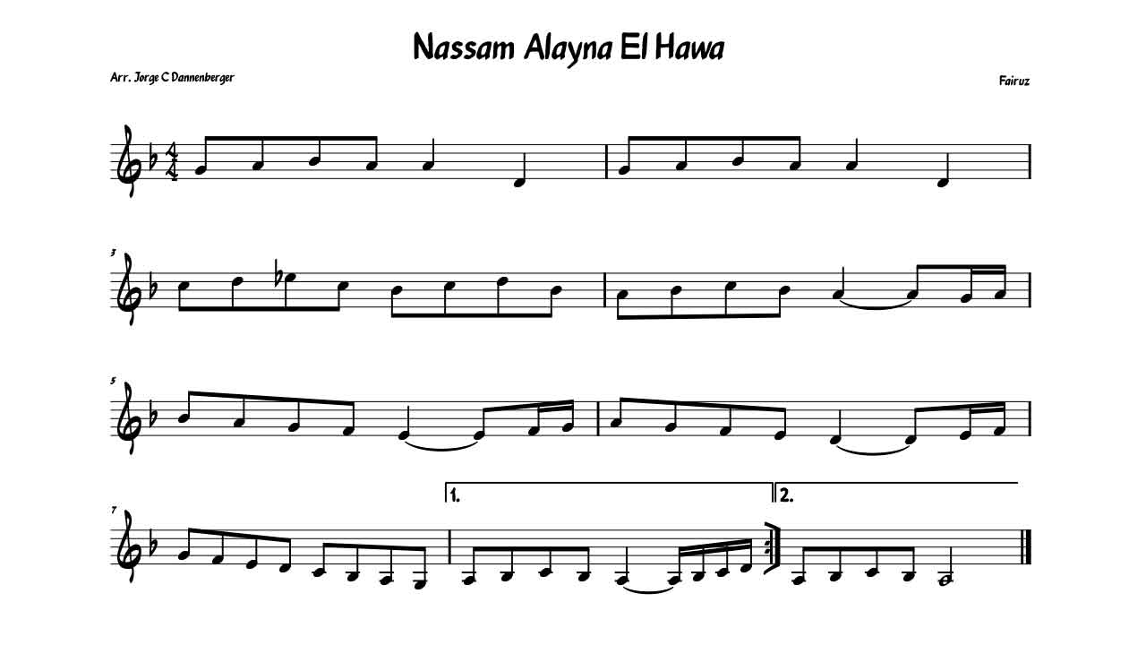 sheet, music, transcription, free download, cover, trumpet, trompeta, trumpet solo, Nassam Alayna El Hawa trumpet