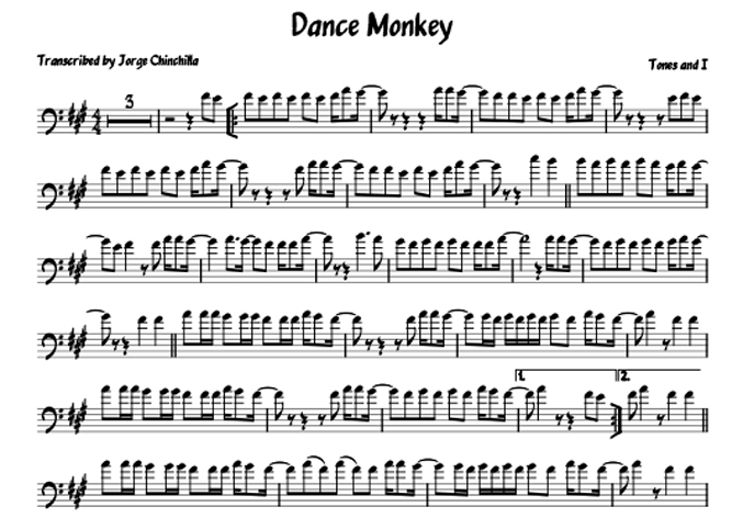 pop, trombone, sheet, music, transcription, dance monkey, dance monkey score, trombone solo, dance monkey sheet music, trombon, free download, tones and i, cover