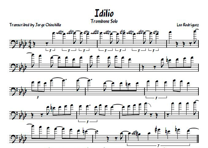 leo rodriguez, salsa, trombone, sheet, music, transcription, idilio, trombon, free download