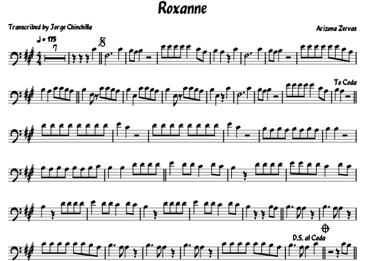 pop, trombone, sheet, music, transcription, roxanne, arizona zervas, roxanne sheet music, trombone solo, roxanne score, trombon, free download, cover