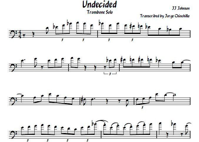 j j johnson, jazz, trombone, sheet, music, transcription, undecided, trombon, free download