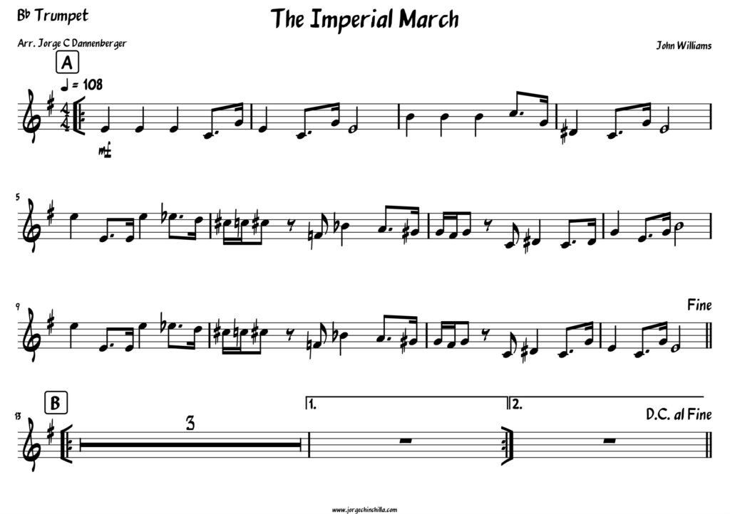 Imperial march, trumpet sheet music, easy
