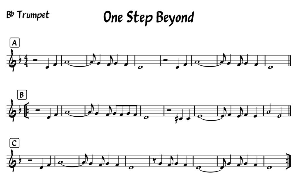 One Step beyond, sheet music, trumpet, trombone, sheet music, easy sheet music,
