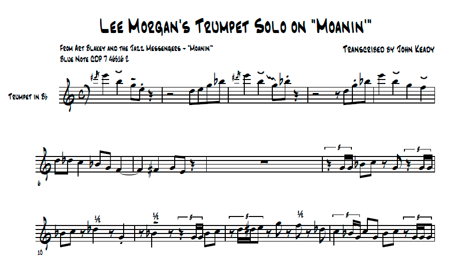moanin lee morgan trumpet jazz solo transcription