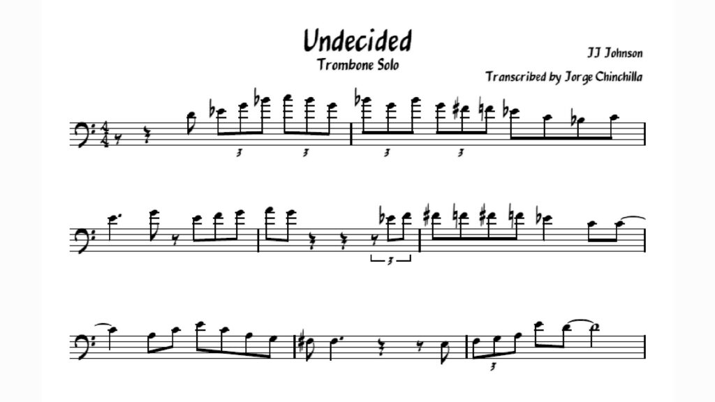undecided jazz trombone solo transcription. JJ Johnson